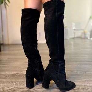 ZARA Black Knee High Genuine Leather Boot Heel